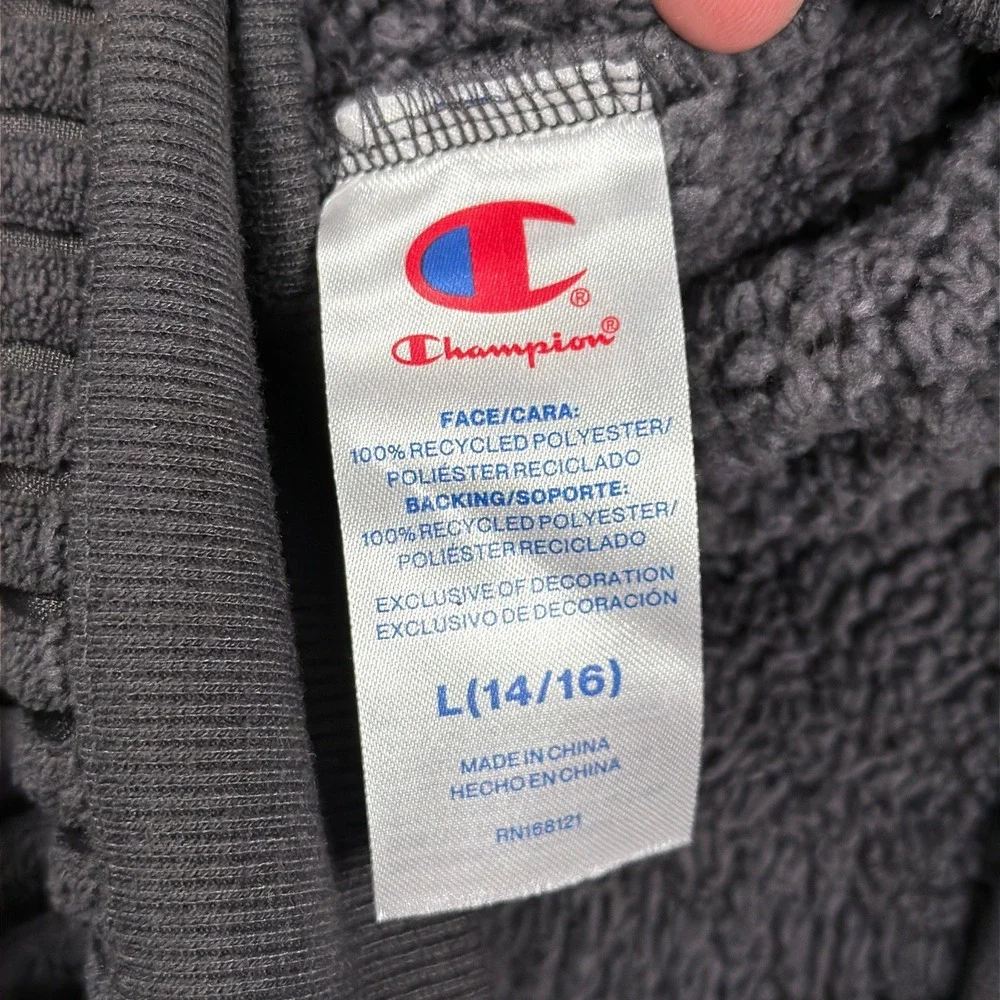 Champion Corduroy Hoodie Quarter Zip Boys Size L 14/16 Grey Sherpa‎ Lined